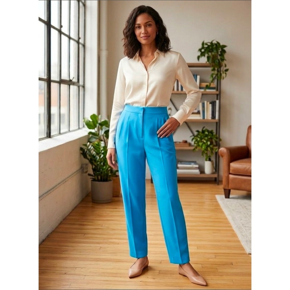 A New Day Womens High Rise Tapered Leg Pleated Pants Blue Size 8 Slim Hip Thigh